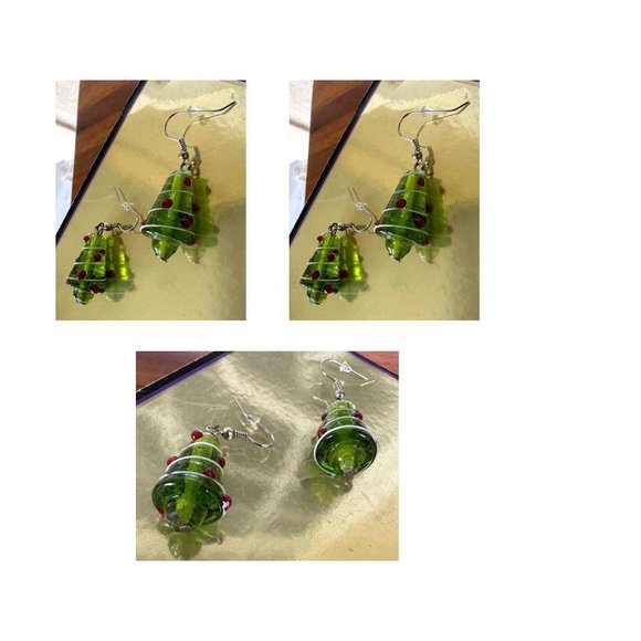 Christmas Tree Earrings Handmade Hand Painted Glass Hook New Festive One… - Picture 11 of 12